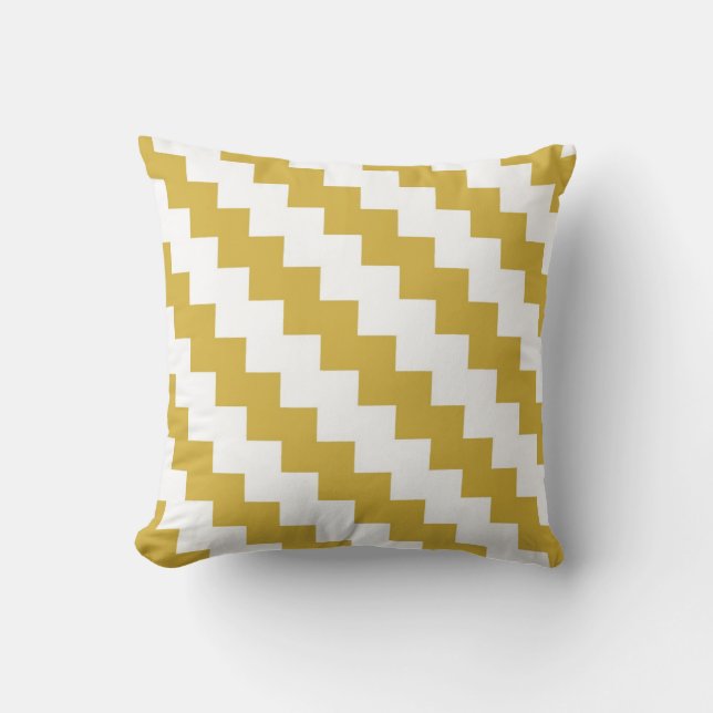 Modern Zigzag in Mustard and White Cushion (Front)
