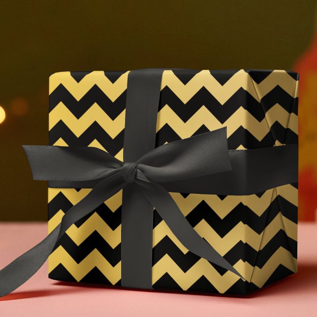 Modern  Zigzag Pattern Black & Yellow Geometric Wrapping Paper (Creator Uploaded)