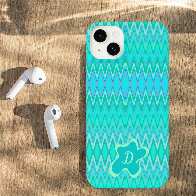 Modern zigzag pattern - turquoise monogram iPhone case (Creator Uploaded)