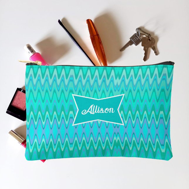 Modern zigzag pattern - waves in turquoise accessory pouch (Creator Uploaded)
