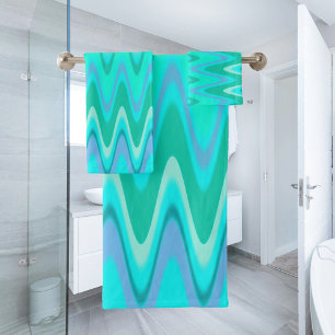 Modern zigzag pattern - waves in turquoise bath towel set