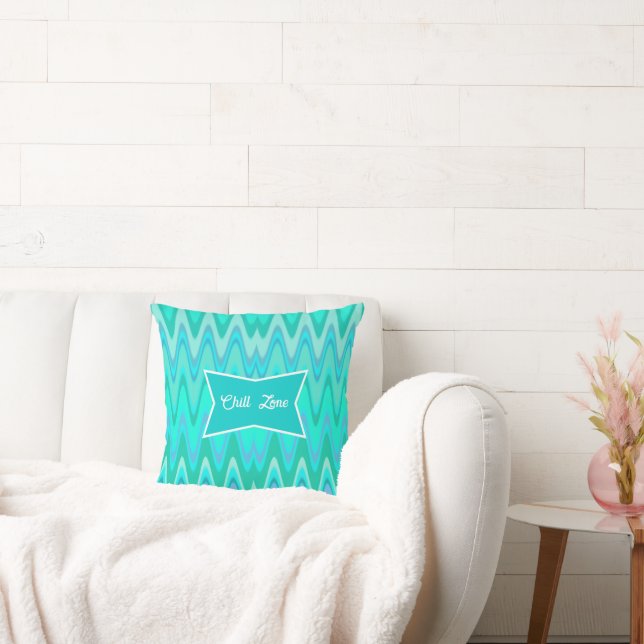 Modern zigzag pattern - waves in turquoise cushion (Couch)