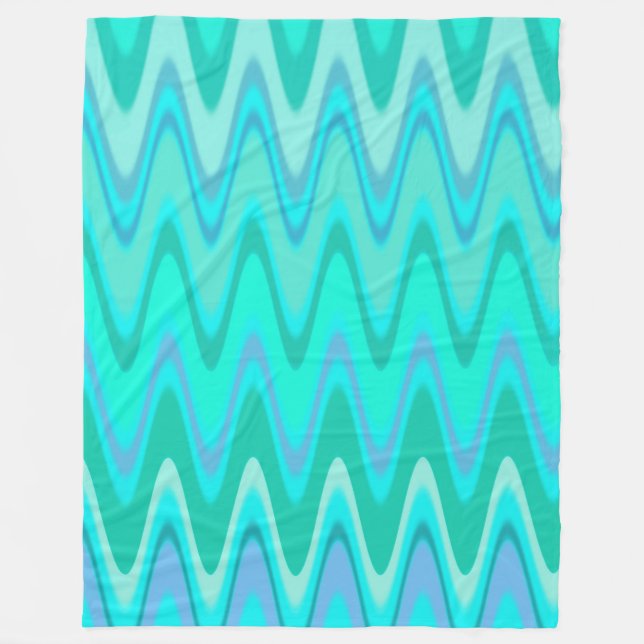 Modern zigzag pattern - waves in turquoise fleece blanket (Front)