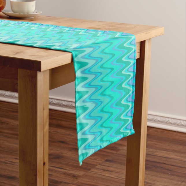 Modern zigzag pattern - waves in turquoise short table runner (In Situ)