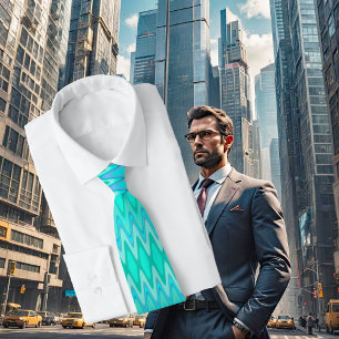 Modern zigzag pattern - waves in turquoise tie