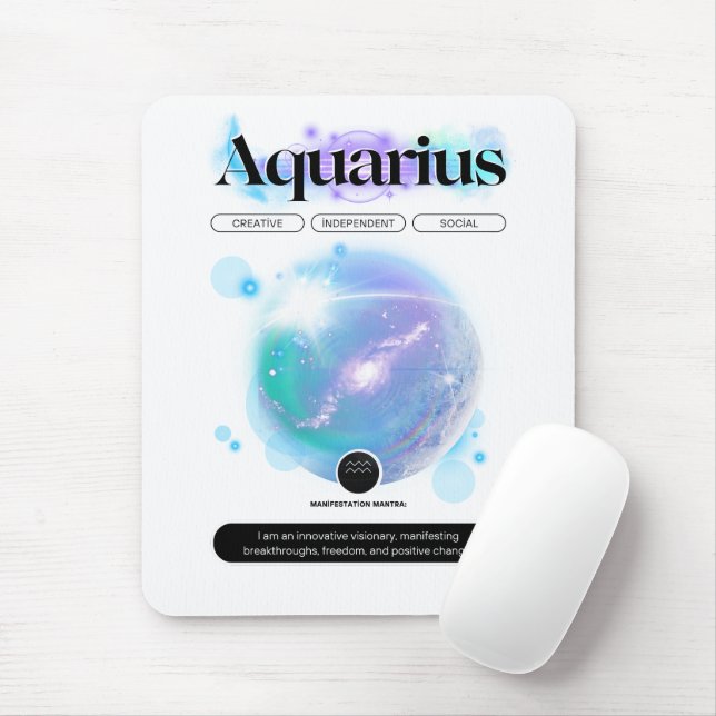 Modern Zodiac Sign Aquarius Quote Air Element Mouse Mat (With Mouse)