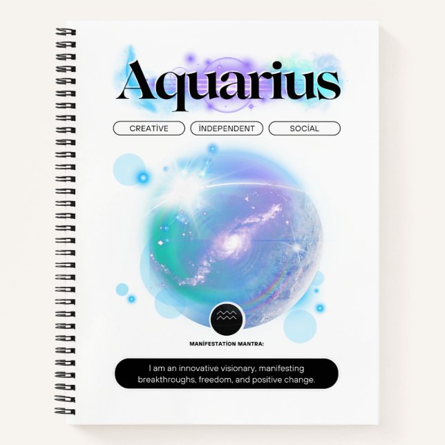 Modern Zodiac Sign Aquarius Quote Air Element Notebook (Front)