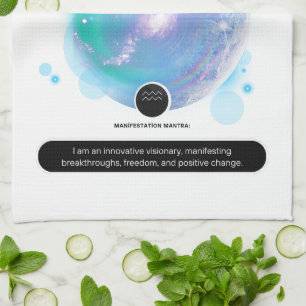 Modern Zodiac Sign Aquarius Quote Air Element Tea Towel