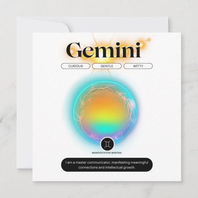 Modern Zodiac Sign Gemini Quote Air Element Invitation (Front)