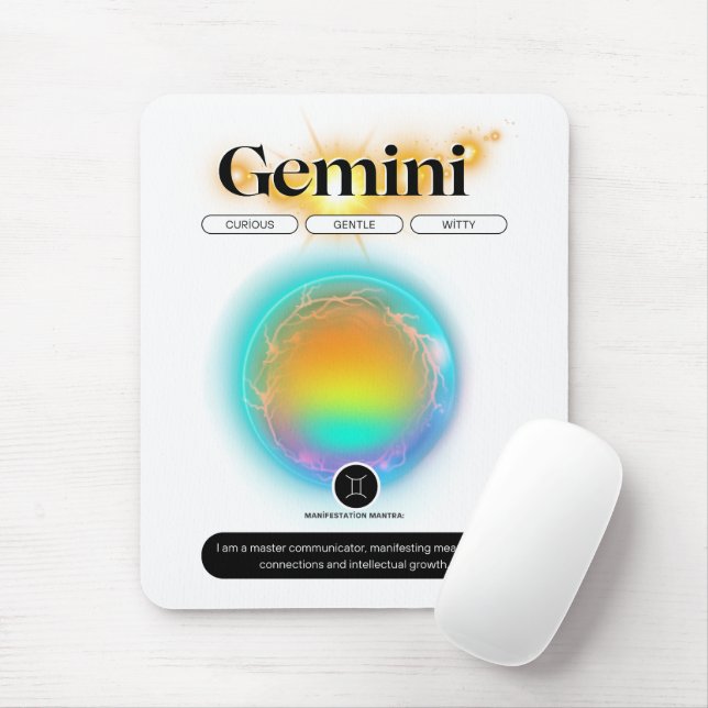 Modern Zodiac Sign Gemini Quote Air Element Mouse Mat (With Mouse)