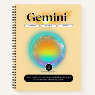 Modern Zodiac Sign Gemini Quote Air Element Notebook