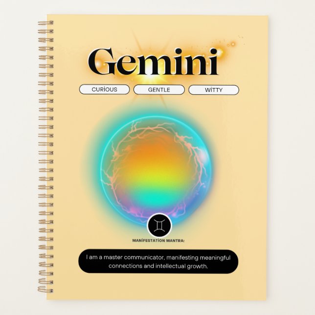 Modern Zodiac Sign Gemini Quote Air Element Planner (Front)