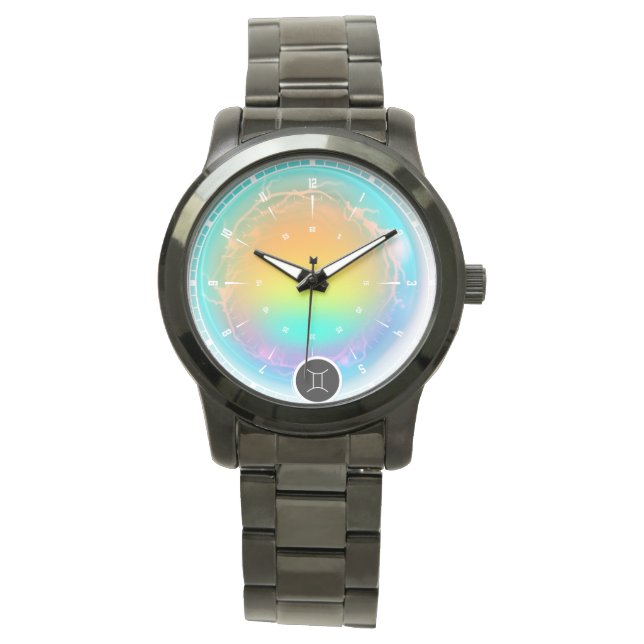 Modern Zodiac Sign Gemini Quote Air Element Watch (Front)