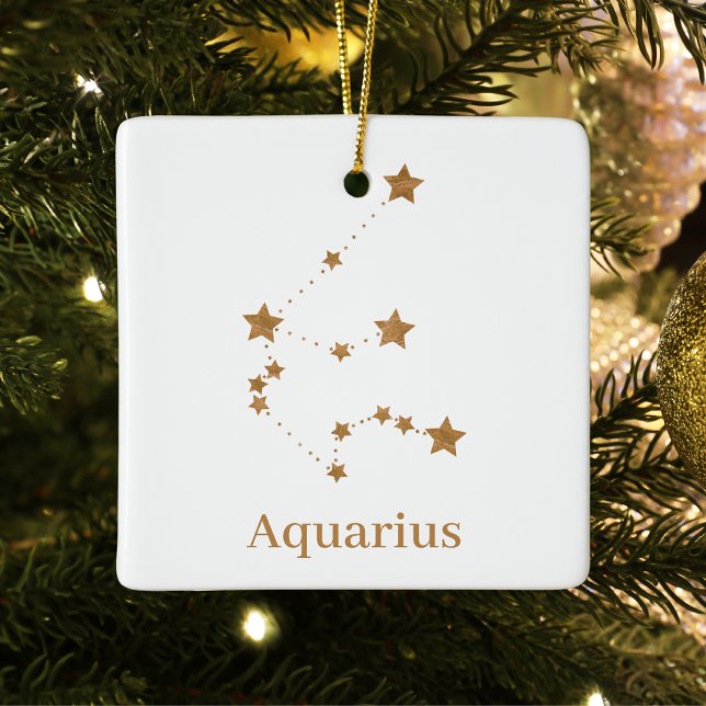 Modern Zodiac Sign Gold Aquarius | Element Air Ceramic Ornament (Creator Uploaded)