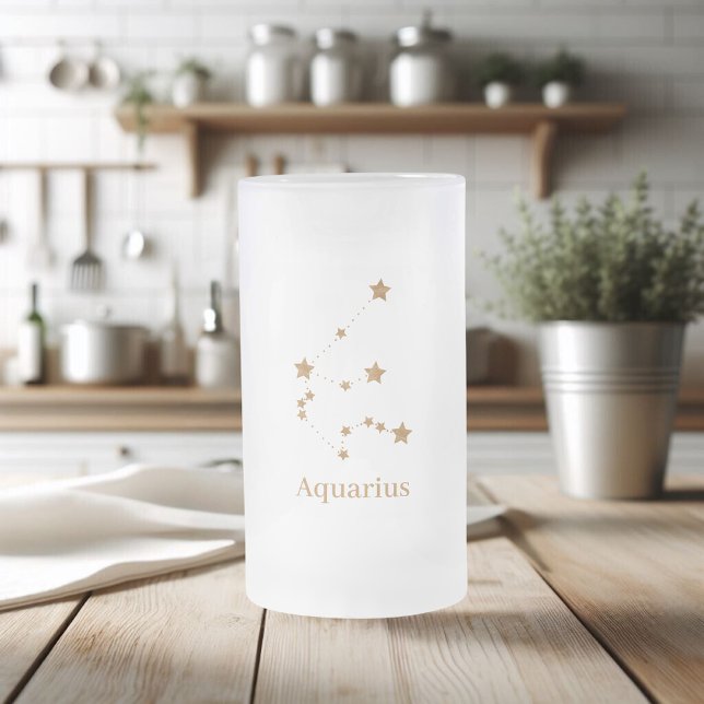 Modern Zodiac Sign Gold Aquarius | Element Air Frosted Glass Beer Mug (Creator Uploaded)