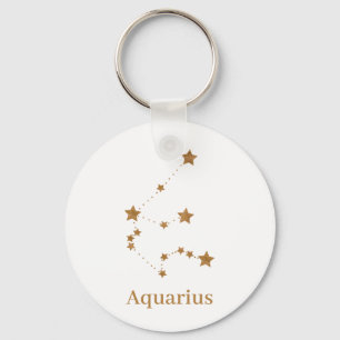 Modern Zodiac Sign Gold Aquarius   Element Air Key Ring