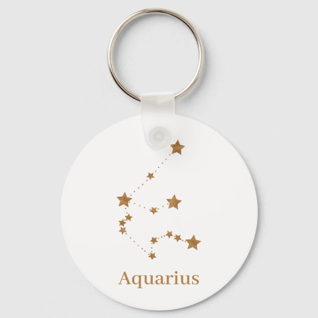 Modern Zodiac Sign Gold Aquarius | Element Air Key Ring (Front)