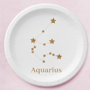 Modern Zodiac Sign Gold Aquarius   Element Air Paper Plate