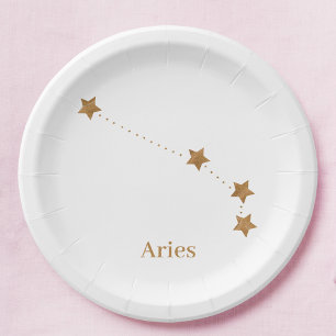 Modern Zodiac Sign Gold Aries   Element Fire Paper Plate