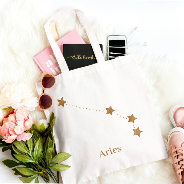 Modern Zodiac Sign Gold Aries | Element Fire Tote Bag (Creator Uploaded)