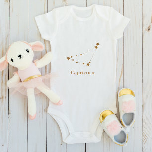 Modern Zodiac Sign Gold Capricorn   Element Earth Baby Bodysuit