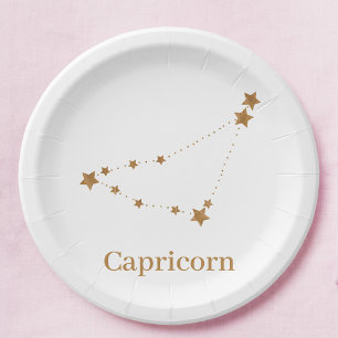 Modern Zodiac Sign Gold Capricorn   Element Earth Paper Plate