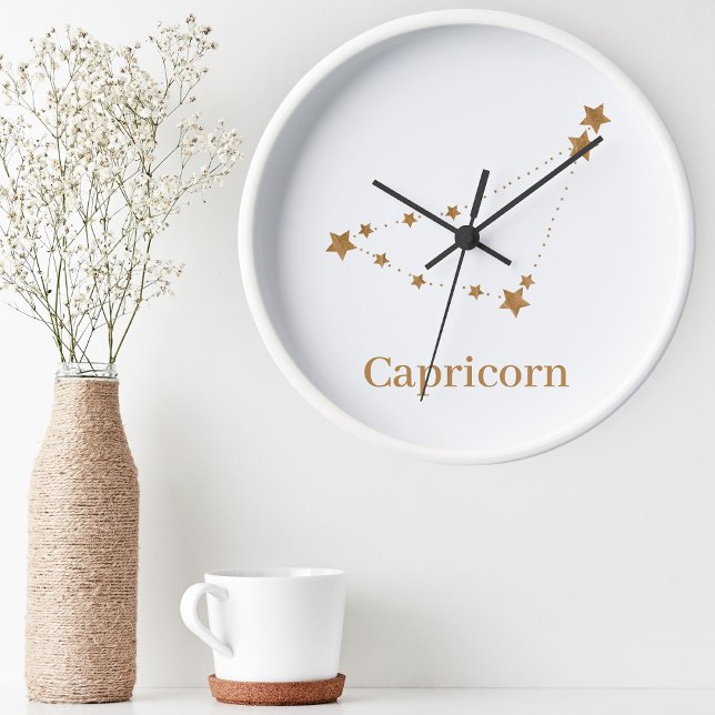 Modern Zodiac Sign Gold Capricorn | Element Earth Round Clock (Creator Uploaded)