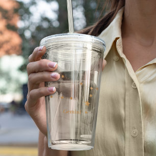 Modern Zodiac Sign Gold Gemini   Element Air  Acrylic Tumbler