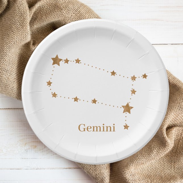 Modern Zodiac Sign Gold Gemini | Element Air Paper Plate (Creator Uploaded)
