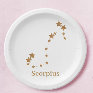 Modern Zodiac Sign Gold Scorpius   Element Water Paper Plate