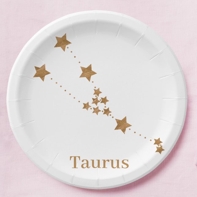 Modern Zodiac Sign Gold Taurus | Element Earth Paper Plate (Creator Uploaded)