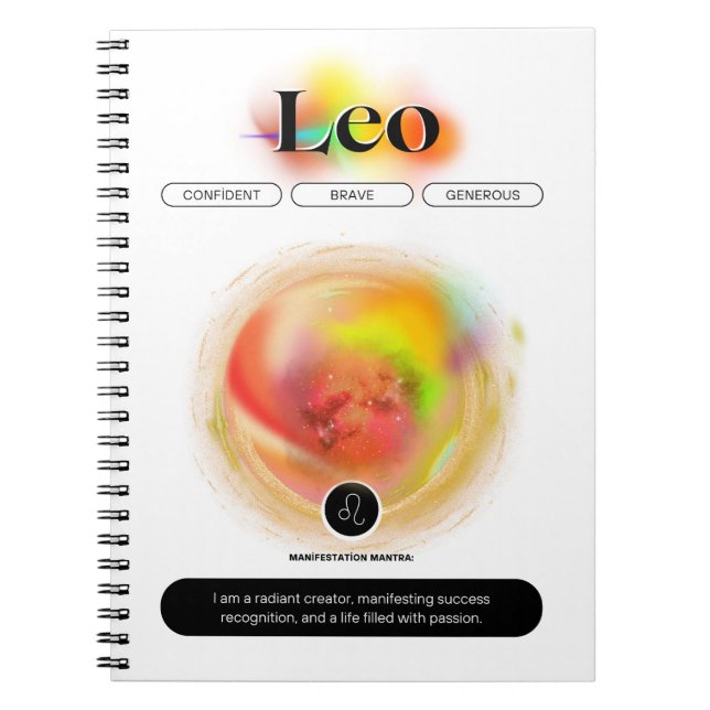 Modern Zodiac Sign Leo Quote | Element Fire Notebook (Front)