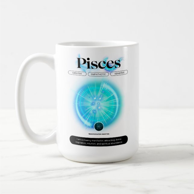 Modern Zodiac Sign PIsces Quote Water Element Coffee Mug (Left)