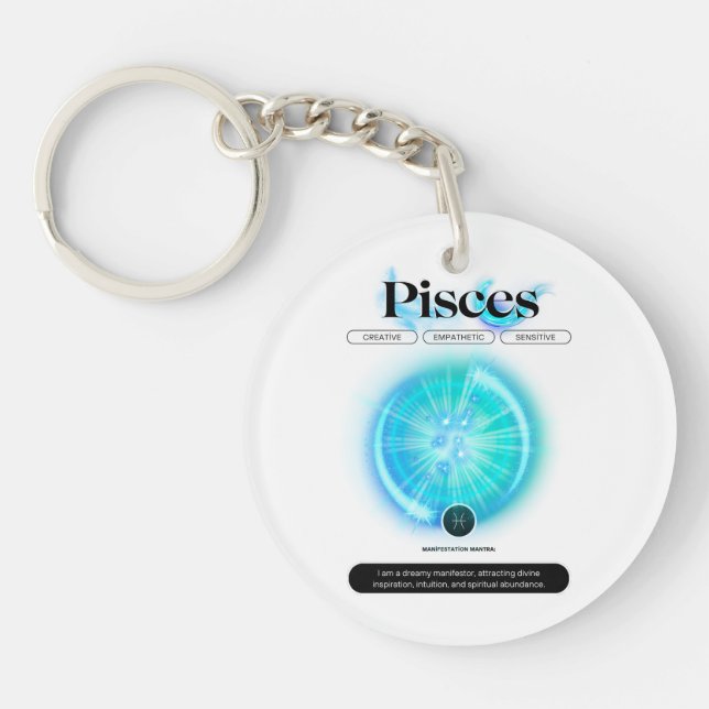 Modern Zodiac Sign Pisces Quote Water Element Key Ring (Front)