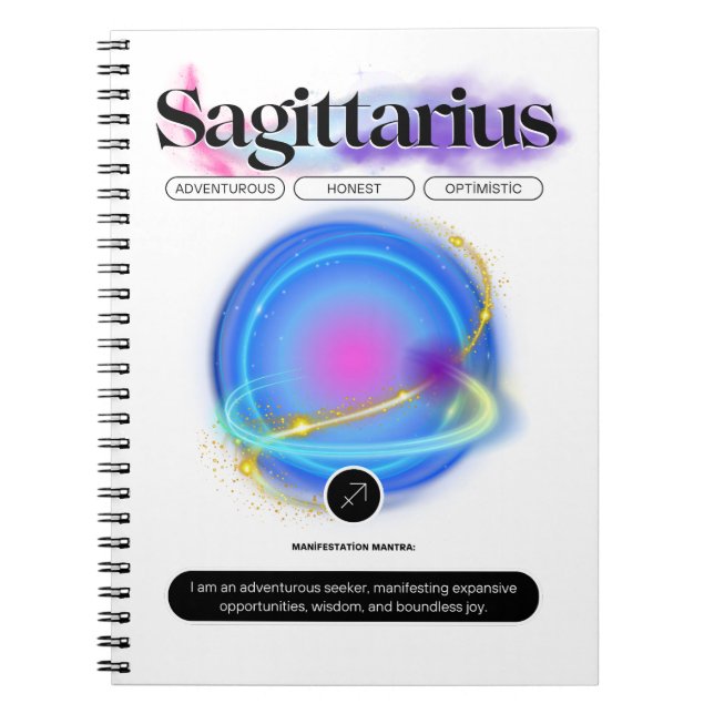 Modern Zodiac Sign Sagittarius Quote Element Fire Notebook (Front)