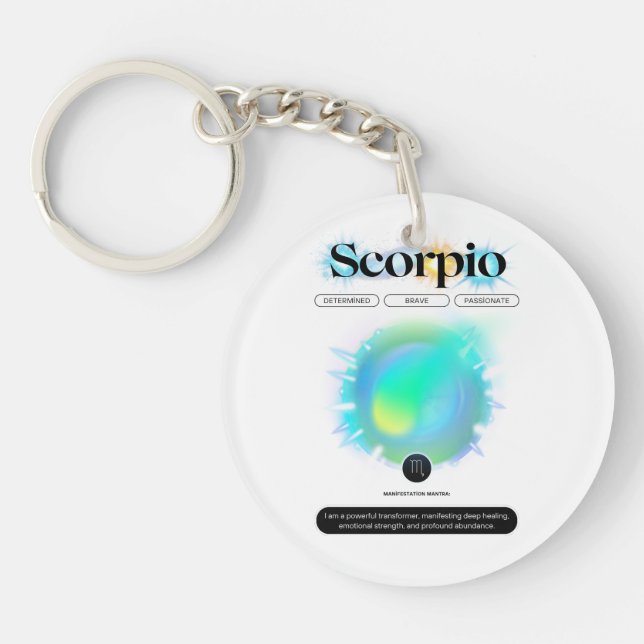 Modern Zodiac Sign Scorpio Quote Water Element Key Ring (Front)