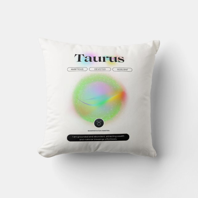 Modern Zodiac Sign Taurus Quote Earth Element Cushion (Front)
