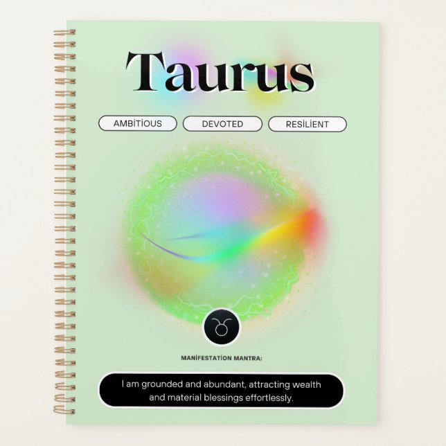 Modern Zodiac Sign Taurus Quote Earth Element Planner (Front)