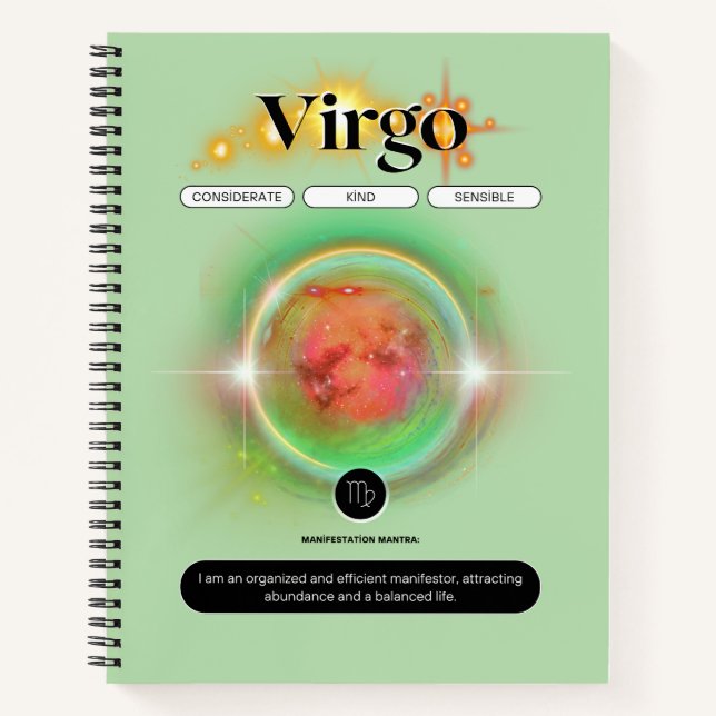Modern Zodiac Sign Virgo Quote Earth Element Notebook (Front)