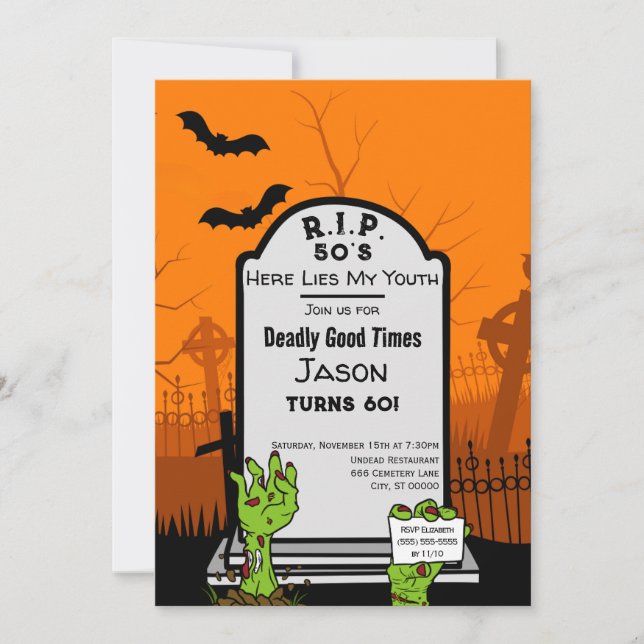 Modern Zombie Horror Themed 60th Birthday Party Invitation (Front)