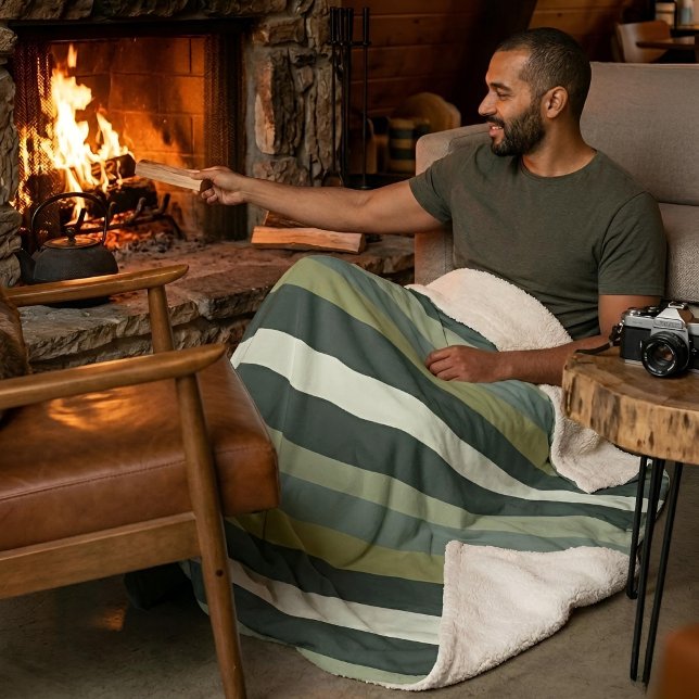 Moderna Linear | Aged Sage & Winter Moss Sherpa Blanket (Lifestyle Shot (medium shown))