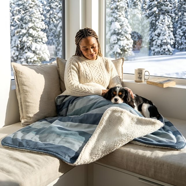 Moderna Linear | Slate & Nordic Sea Sherpa Blanket (Lifestyle Shot)