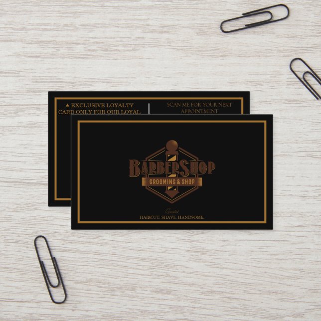 ModernBarbershop Barber Pole Elegant Black Loyalty Business Card (Front/Back In Situ)