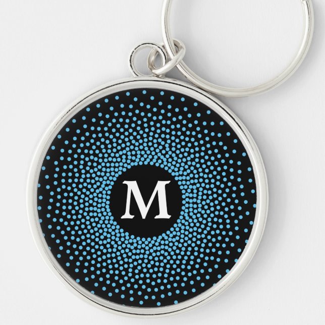 ModernBlue Dot Pattern with MONOGRAM Keychain (Front)