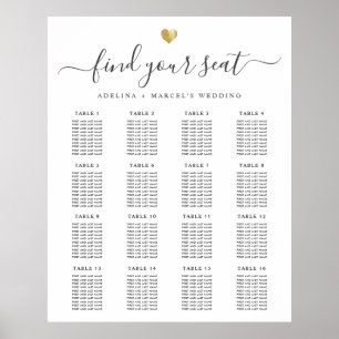 ModernCalligraphy Gold Heart Wedding Seating Chart