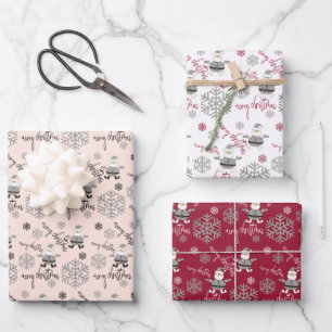 ModernCute Santa Snowflakes Pattern Wrapping Paper Sheet