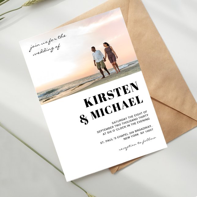 Moderne Foto Hochzeitskarte  Einladung Invitation (Modern, photo, white, wedding invitation card.)