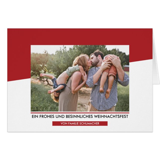 Moderne rote Weihnachtsfoto-Gruß (Front Horizontal)