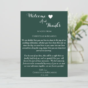 Modernemerald green welcome and thank you wedding card