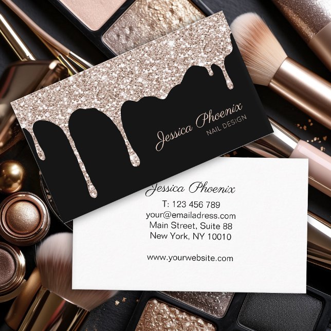 Moderner Glamour Beige Gold Schwarz Glitter Business Card (Creator Uploaded)